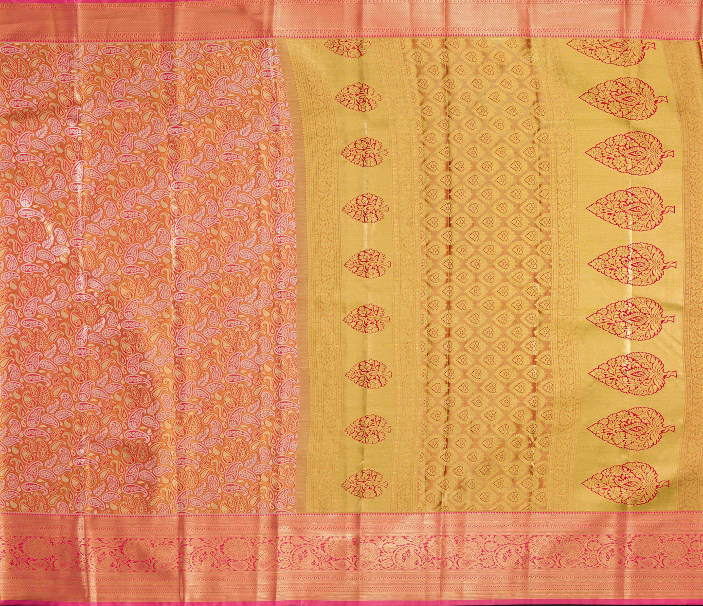 Traditex Classy Orange and Pink Paisley Saree with Intricate Border Design (TT24VST009MEBR)