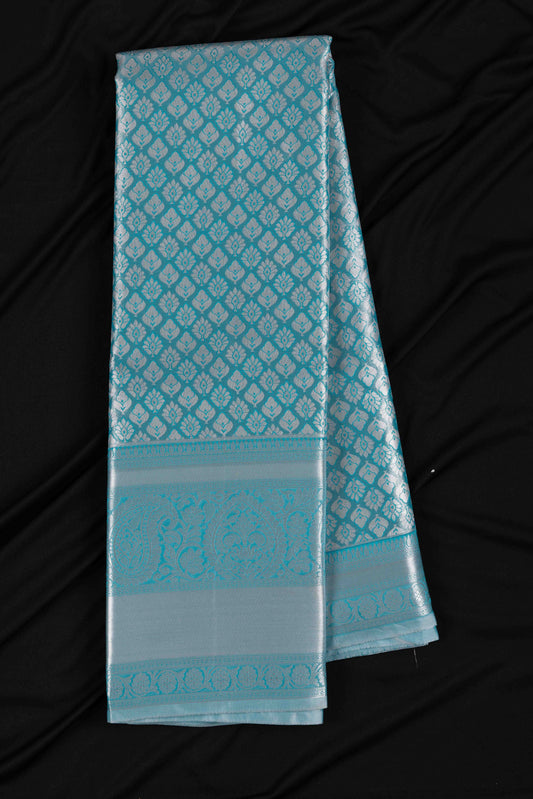 Traditex exquisite blue saree with floral pattern and silver zari (TT24VST002SKBR)