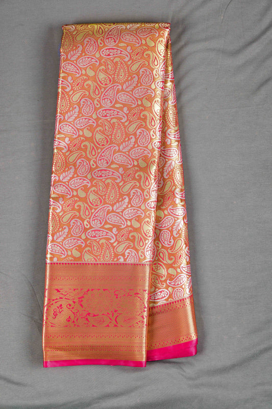 Traditex Classy Orange and Pink Paisley Saree with Intricate Border Design (TT24VST009MEBR)