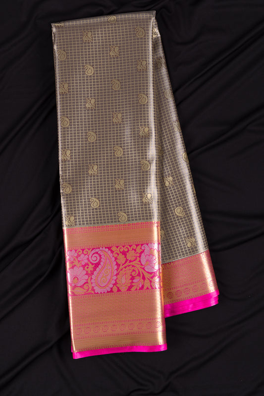 Traditex stunning grey saree with pink and golden border (TTVST003MBU)