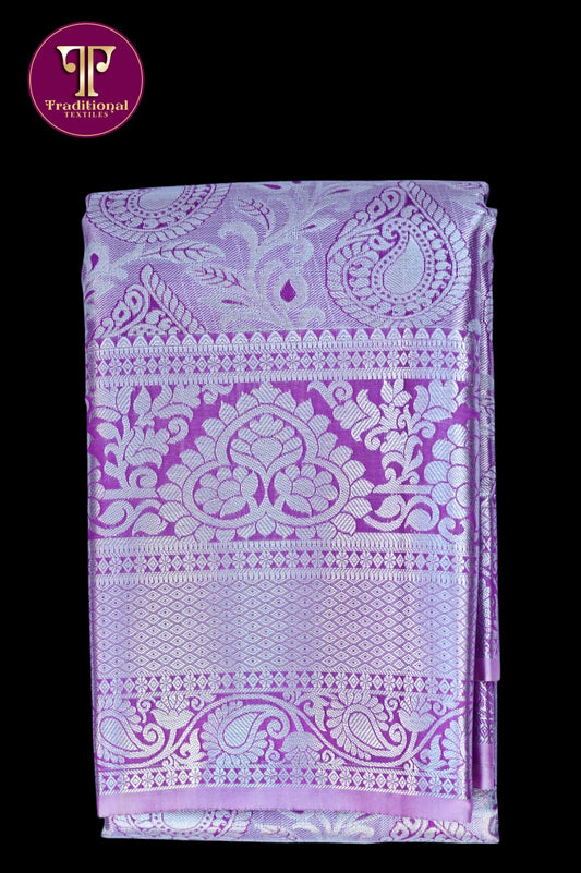 Traditex Purple and Silver Saree with detailed Paisley and Flowers (TT24VK009)